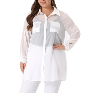 Agnes Orinda Plus Size Long Sleeve Button Down Sheer Shirt  Size: 1X
